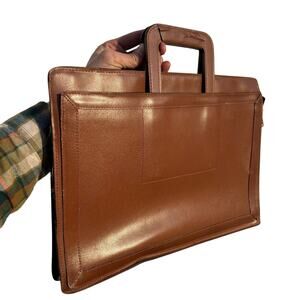 Vintage HIT Briefcase Genuine Leather Camel Brown Retro Messenger Bag Boho